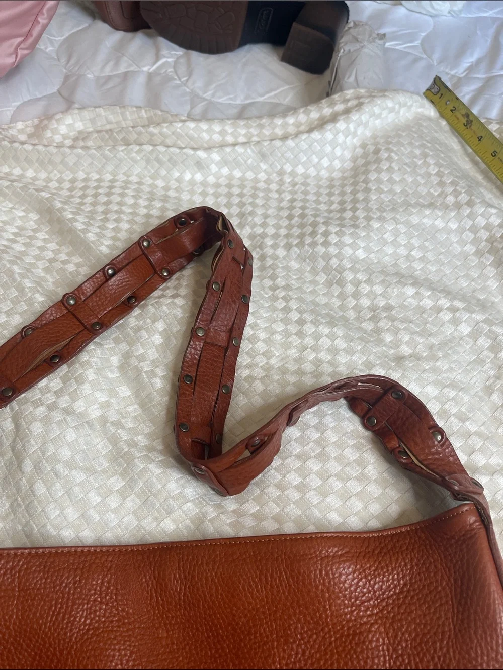 Saks Fifth Avenue Classic Pebbled Leather Shoulder Bag in Chestnut Brown